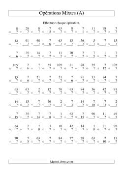 Multiplication et Division -- Règles de 7 (Variation 1 à 15)