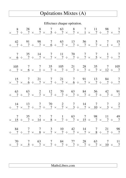 Multiplication et Division -- Règles de 7 (Variation 1 à 15) (A)