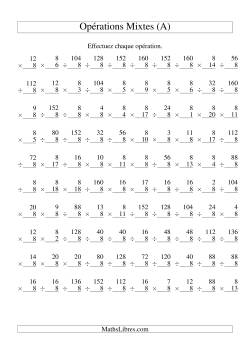 Multiplication et Division -- Règles de 8 (Variation 1 à 20)