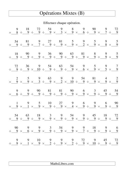 Multiplication et Division -- Règles de 9 (Variation 1 à 10) (B)