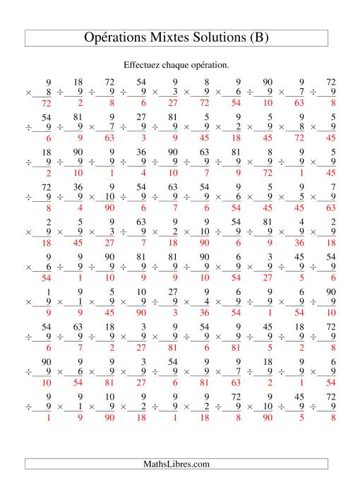 Multiplication et Division -- Règles de 9 (Variation 1 à 10) (B) page 2