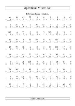 Multiplication et Division -- Règles de 9 (Variation 1 à 15)