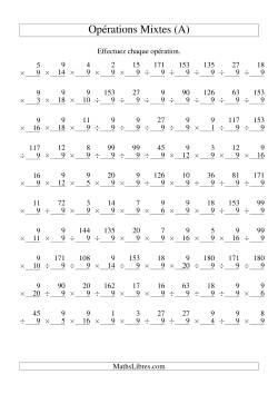 Multiplication et Division -- Règles de 9 (Variation 1 à 20)