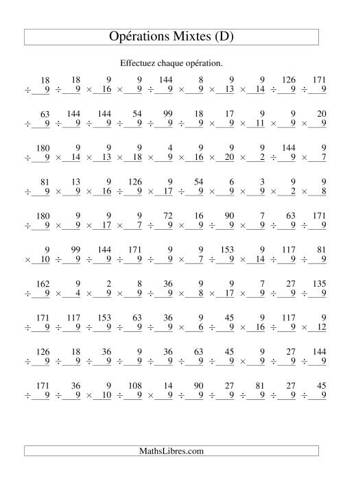 Multiplication et Division -- Règles de 9 (Variation 1 à 20) (D)