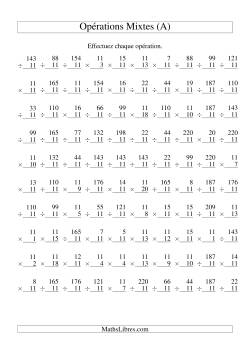 Multiplication et Division -- Règles de 11 (Variation 1 à 20)