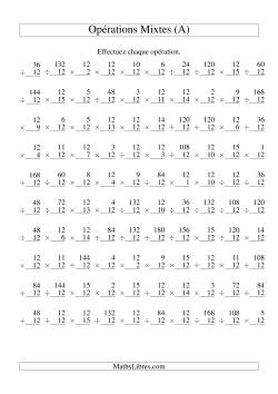 Multiplication et Division -- Règles de 12 (Variation 1 à 15)