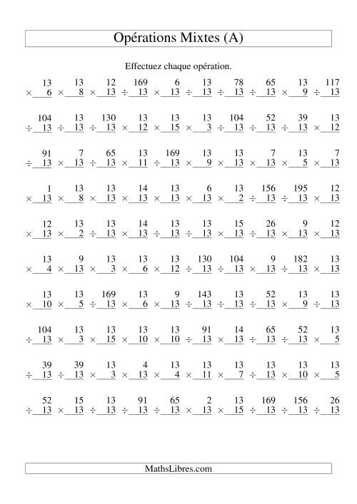 Multiplication et Division -- Règles de 13 (Variation 1 à 15) (A)