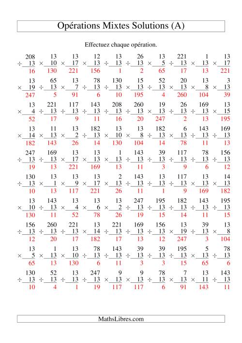 Multiplication et Division -- Règles de 13 (Variation 1 à 20) (A) page 2