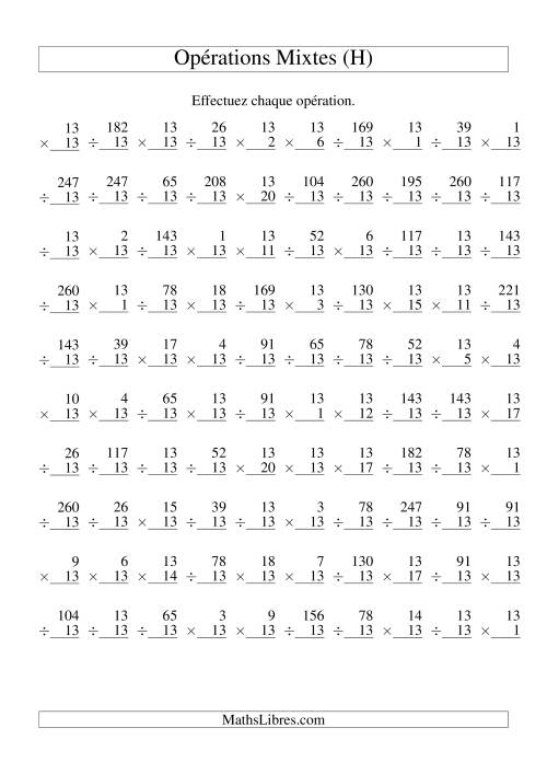 Multiplication et Division -- Règles de 13 (Variation 1 à 20) (H)