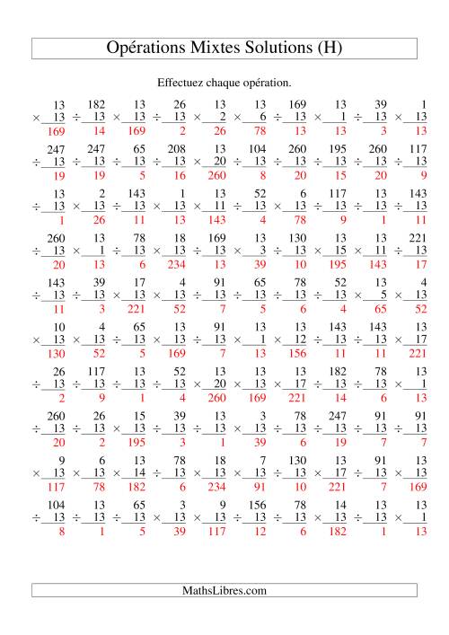 Multiplication et Division -- Règles de 13 (Variation 1 à 20) (H) page 2