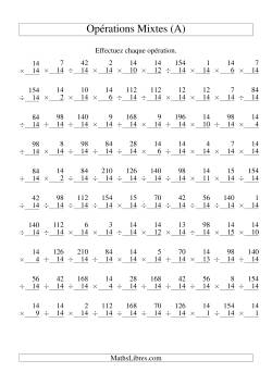 Multiplication et Division -- Règles de 14 (Variation 1 à 15)