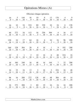 Multiplication et Division -- Règles de 16 (Variation 1 à 20)