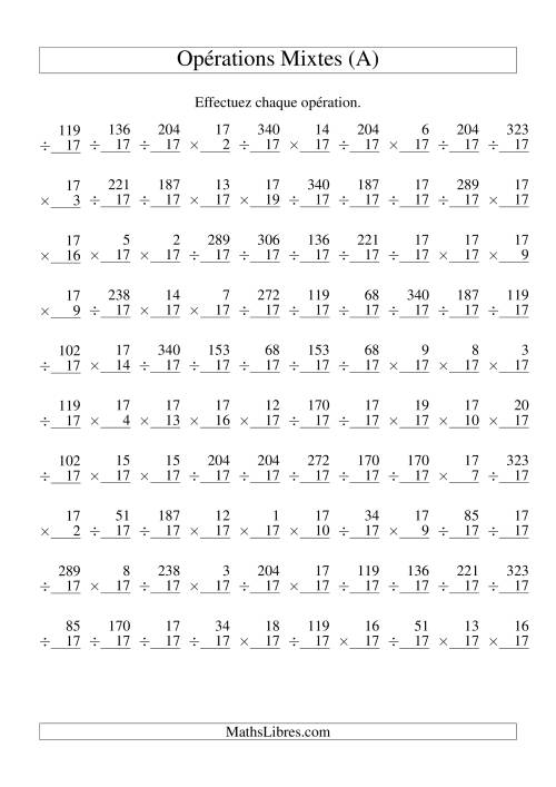 Multiplication et Division -- Règles de 17 (Variation 1 à 20) (A)