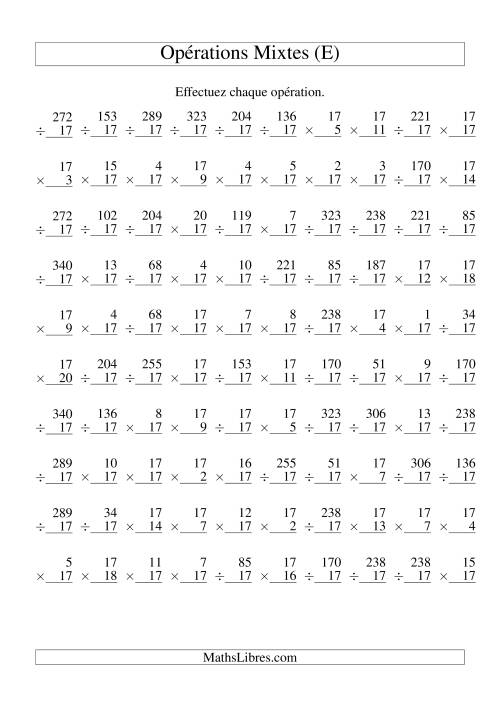 Multiplication et Division -- Règles de 17 (Variation 1 à 20) (E)