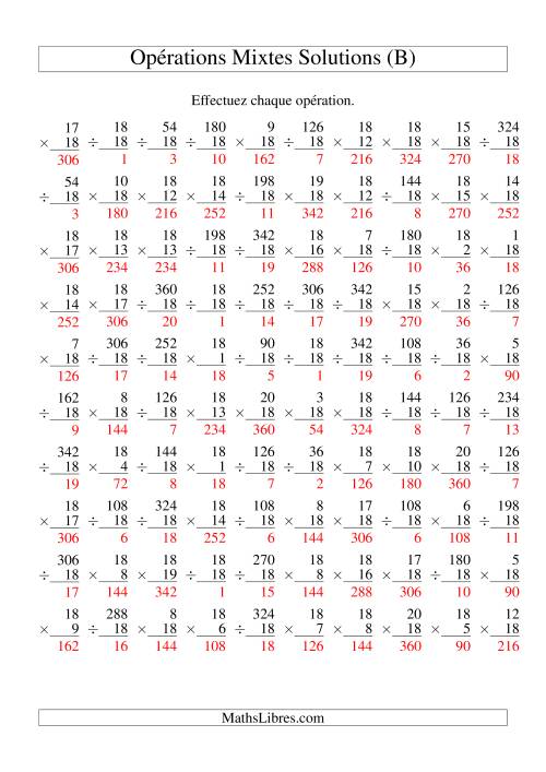 Multiplication et Division -- Règles de 18 (Variation 1 à 20) (B) page 2
