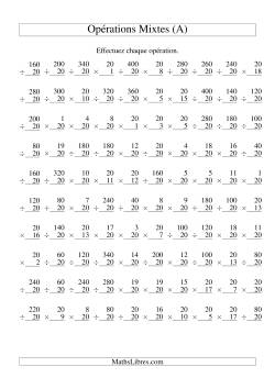 Multiplication et Division -- Règles de 20 (Variation 1 à 20)