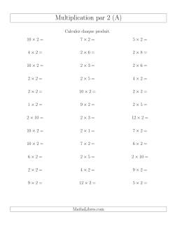 Règles de Multiplication Individuelles -- Multiplication par 2 -- Variation 0 à 12