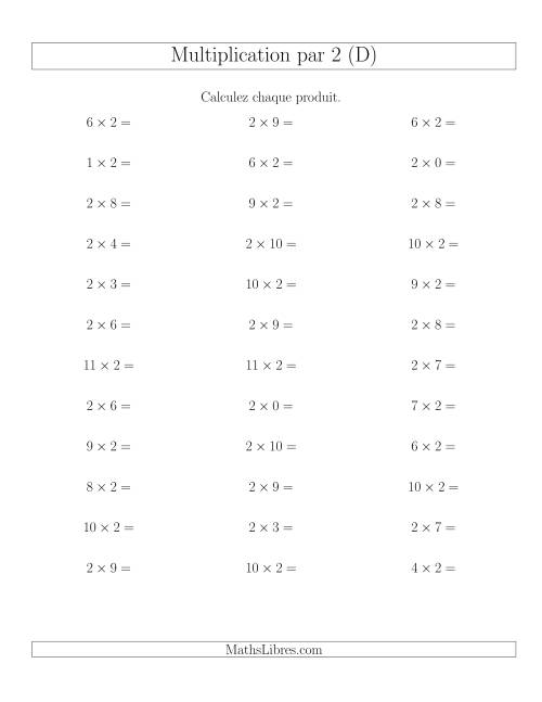 Règles de Multiplication Individuelles -- Multiplication par 2 -- Variation 0 à 12 (D)