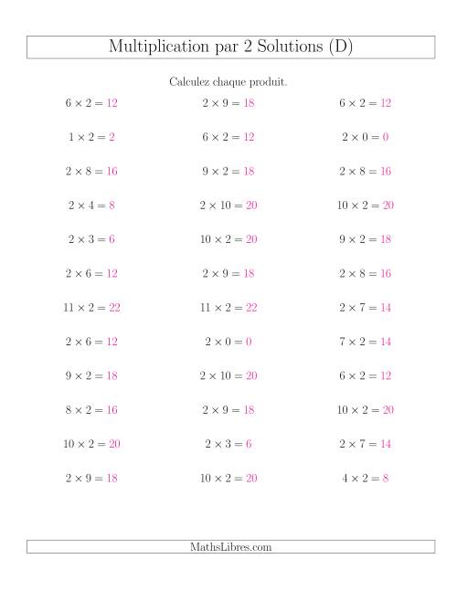 Règles de Multiplication Individuelles -- Multiplication par 2 -- Variation 0 à 12 (D) page 2