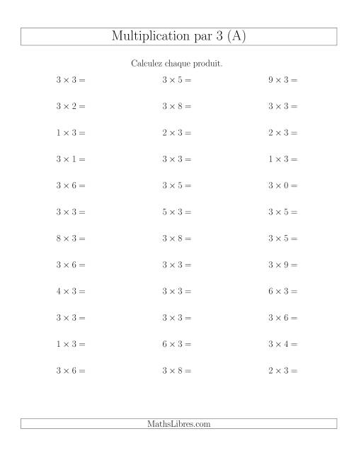 Règles de Multiplication Individuelles -- Multiplication par 3 -- Variation 0 à 9 (A)