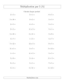 Règles de Multiplication Individuelles -- Multiplication par 5 -- Variation 0 à 12