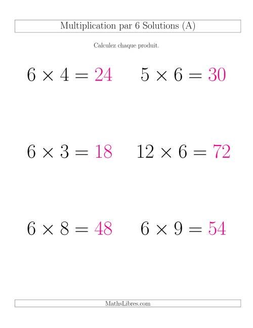 Règles de Multiplication Individuelles -- Multiplication par 6 -- Variation 0 à 12 (Gros Caractères) page 2