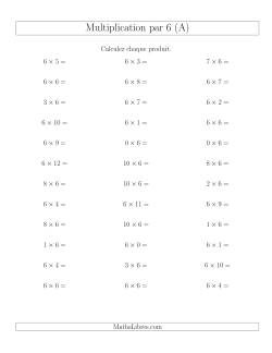 Règles de Multiplication Individuelles -- Multiplication par 6 -- Variation 0 à 12