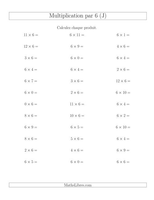 Règles de Multiplication Individuelles -- Multiplication par 6 -- Variation 0 à 12 (J)