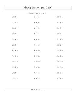 Règles de Multiplication Individuelles -- Multiplication par 6 -- Variation 0 à 9