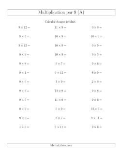 Règles de Multiplication Individuelles -- Multiplication par 9 -- Variation 0 à 12