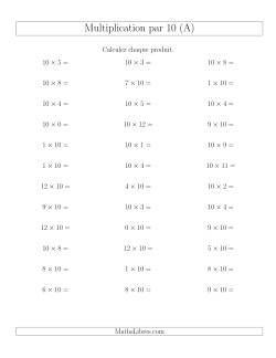 Règles de Multiplication Individuelles -- Multiplication par 10 -- Variation 0 à 12