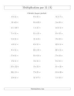 Règles de Multiplication Individuelles -- Multiplication par 11 -- Variation 0 à 12