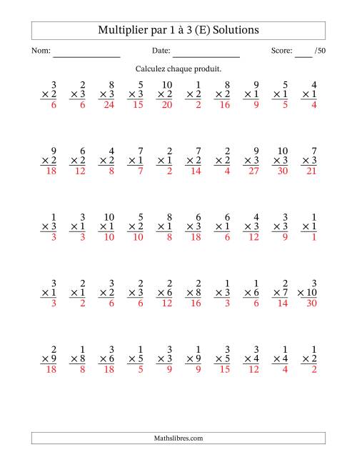 Multiplier (1 à 10) par 1 à 3 (50 Questions) (E) page 2