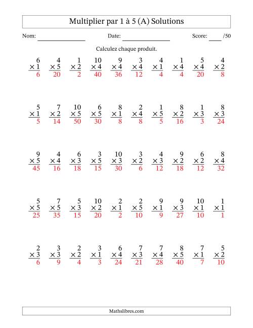 Multiplier (1 à 10) par 1 à 5 (50 Questions) (Tout) page 2