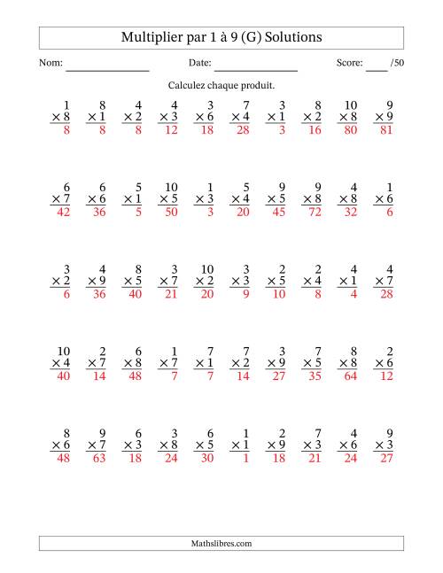 Multiplier (1 à 10) par 1 à 9 (50 Questions) (G) page 2