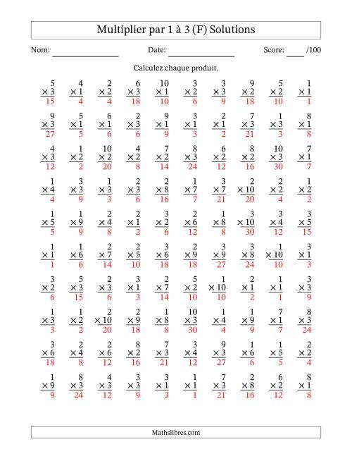 Multiplier (1 à 10) par 1 à 3 (100 Questions) (F) page 2