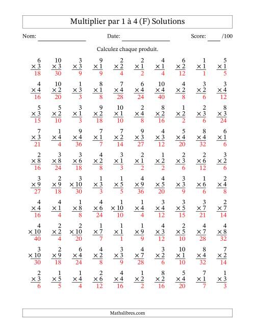 Multiplier (1 à 10) par 1 à 4 (100 Questions) (F) page 2