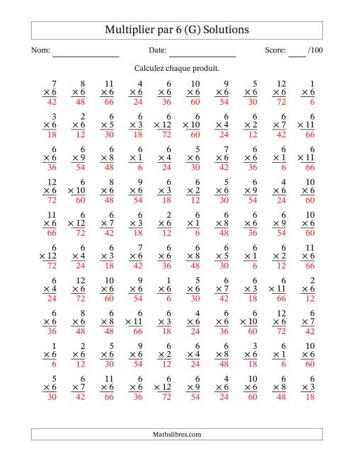 Multiplier (1 à 12) par 6 (100 Questions) (G) page 2
