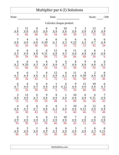 Multiplier (1 à 12) par 6 (100 Questions) (I) page 2