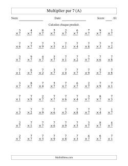 Multiplier (1 à 9) par 7 (81 Questions)