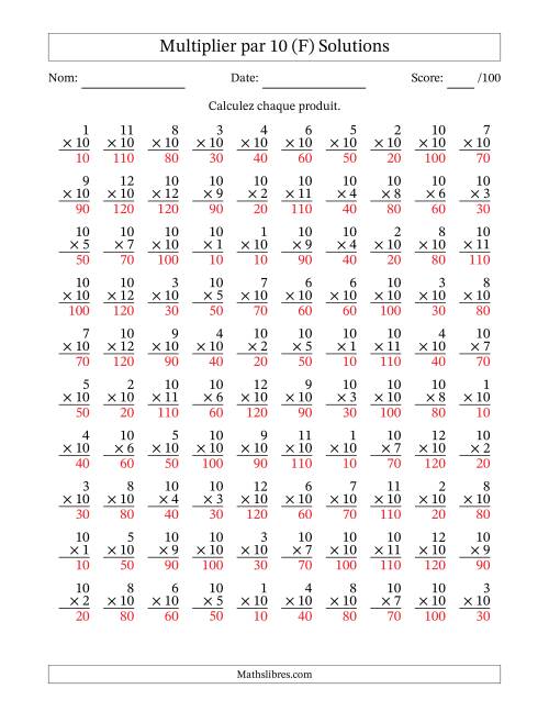 Multiplier (1 à 12) par 10 (100 Questions) (F) page 2