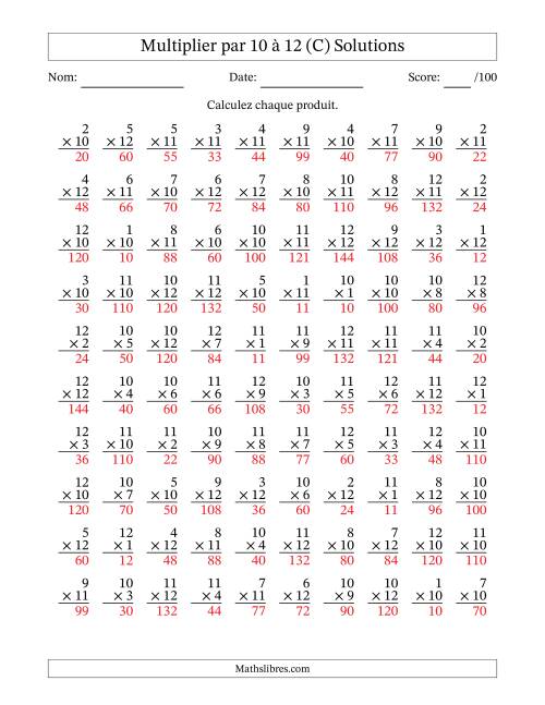 Multiplier (1 à 12) par 10 à 12 (100 Questions) (C) page 2