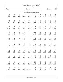 Multiplier (1 à 10) par 6 (100 Questions)