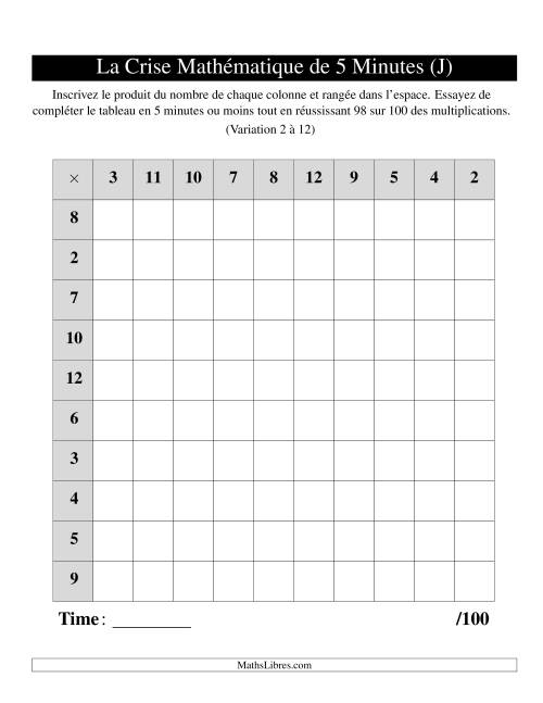 « La Crise Mathématique » de 5 Minutes -- Une grille par page (Variation 2 à 12) (J)