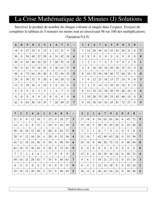 « La Crise Mathématique » de 5 Minutes -- 4 grilles par page (Variation 0 à 9) (Version gauche) (O) page 2