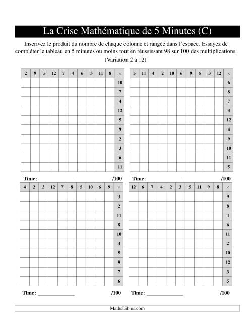 « La Crise Mathématique » de 5 Minutes -- 4 grilles par page (Variation 2 à 12) (Version gauche) (C)