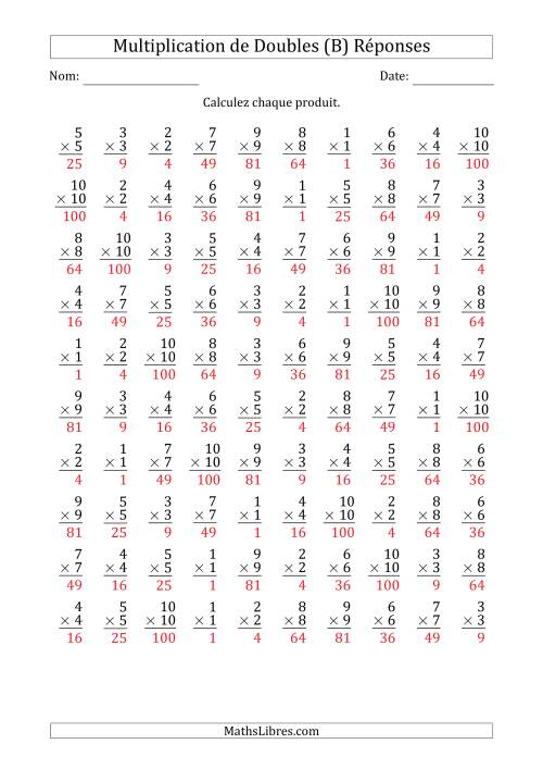 Multiplication de Doubles de 1 à 100 avec 100 Questions Par Page (B) page 2