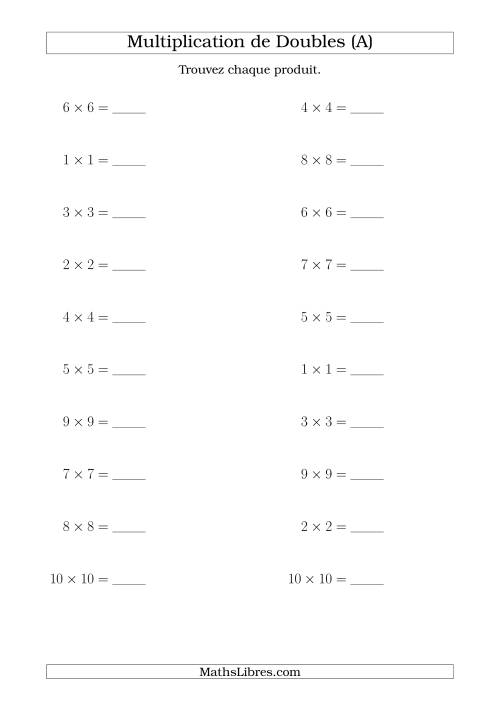Multiplication de Doubles Jusqu'à 10 x 10 (A)