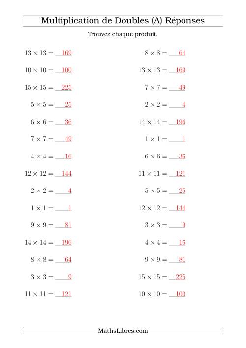 Multiplication de Doubles Jusqu'à 15 x 15 (A) page 2