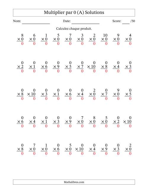 Multiplier (1 à 10) par 0 (50 Questions) (Tout) page 2